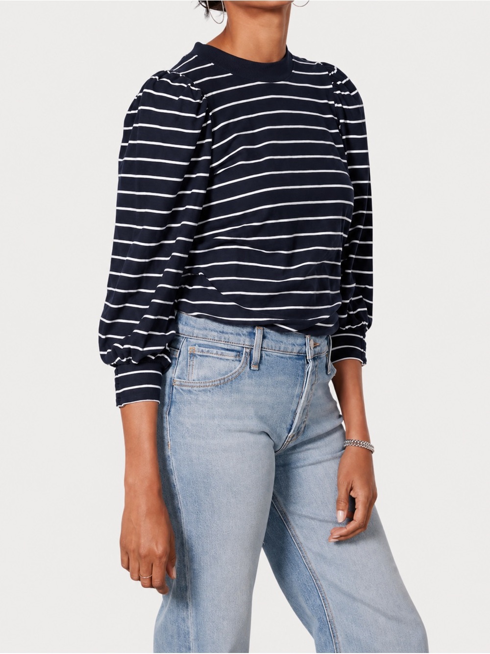 Nation LTD Britton Stripe Top Navy White Pima Cotton Knit Medium